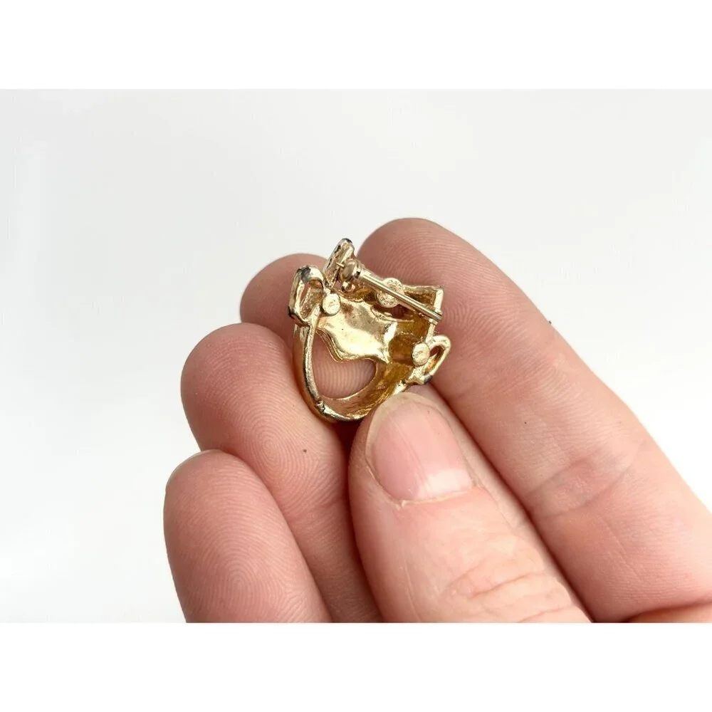 Happy Mask Gold Toned Vintage Costume Jewelry Brooch | Lapel Pin